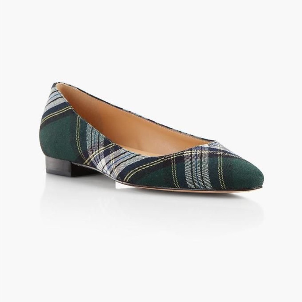 Talbots Navy Green Tartan Plaid Ballet Flats New | Size 11